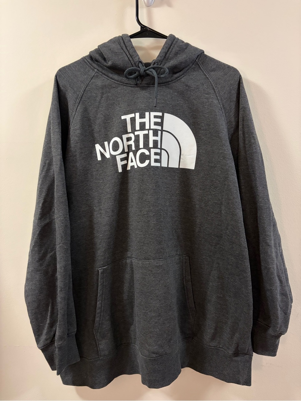 The North Face Men's Dark Charcoal Gray Pullover Hoodie with White Logo